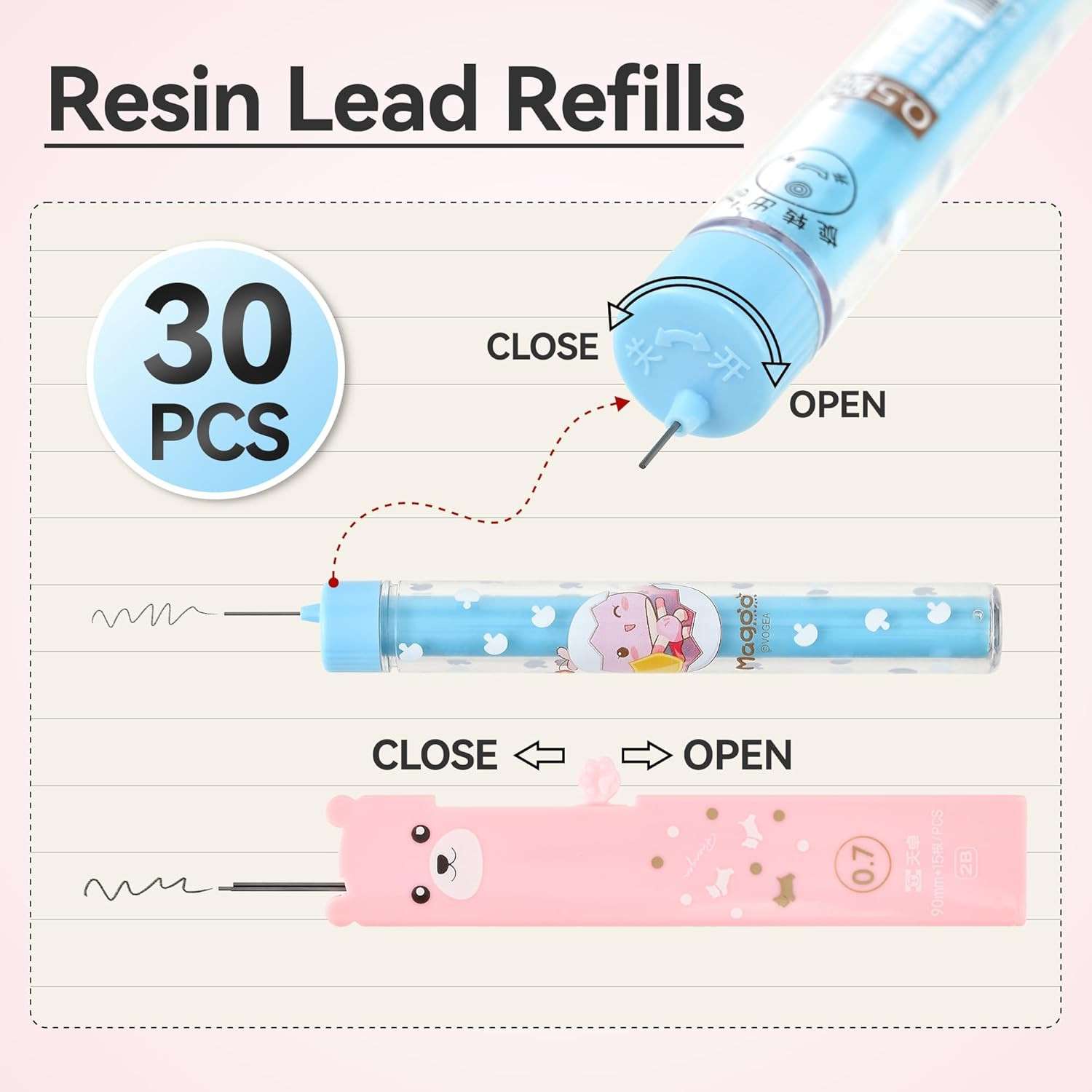 12PCS Cute Kawaii Mechanical Pencils Set with Lead Refills and Erasers, 0.5Mm &