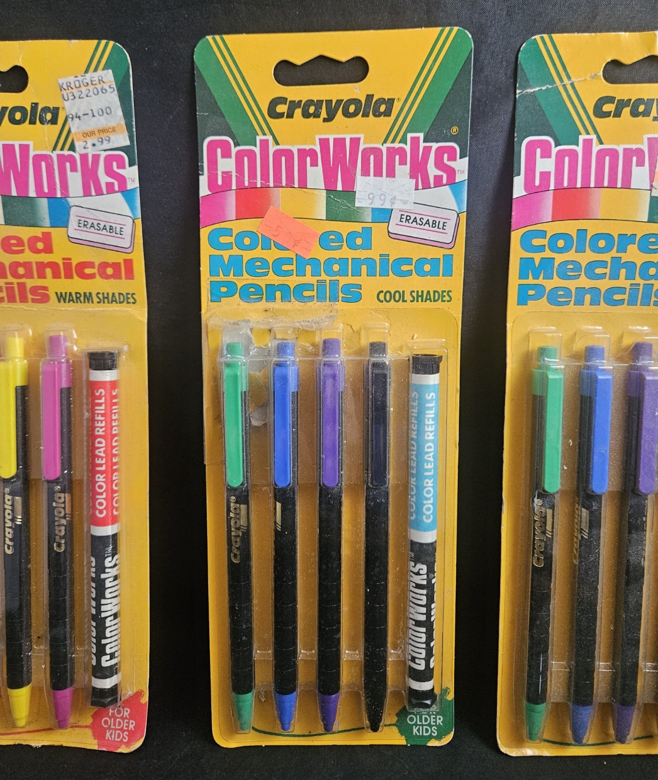 Three Packs 1988 Crayola Color Works Erasable Mechanical Lead Pencils NOS