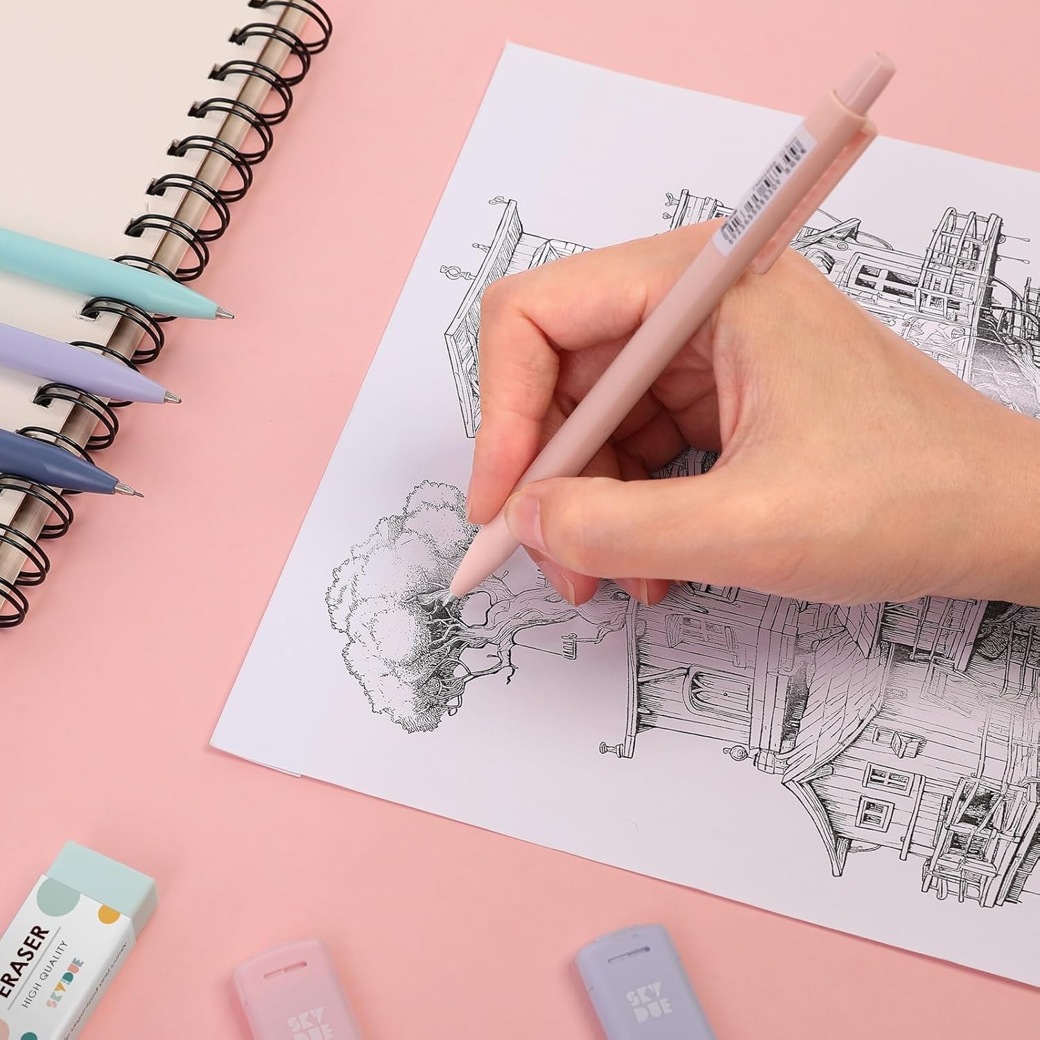 Cute Mechanical Pencils Set 0.5mm 0.7mm 360 PCS HB Lead Refills 4 PCS Erasers