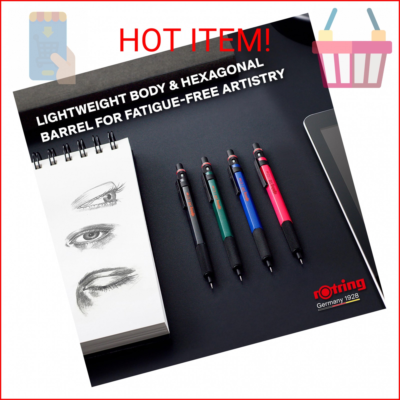 Rotring 500 Mechanical Pencil, Blue Barrel, 0.5mm