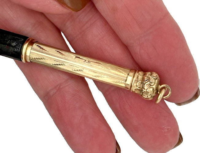Antique Gold-Filled Propelling Pencil Vulcanite Foliate Finial Engine Turned JO