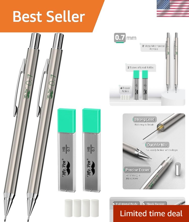 Minimalist Metal Mechanical Pencils Set – 0.7mm Lead, Perfect for Everyday Use