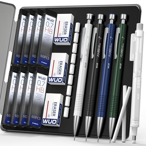 0.7mm Mechanical Pencil Set with Case, 4PCS Metal Mechanical 4 Pack (0.7mm)