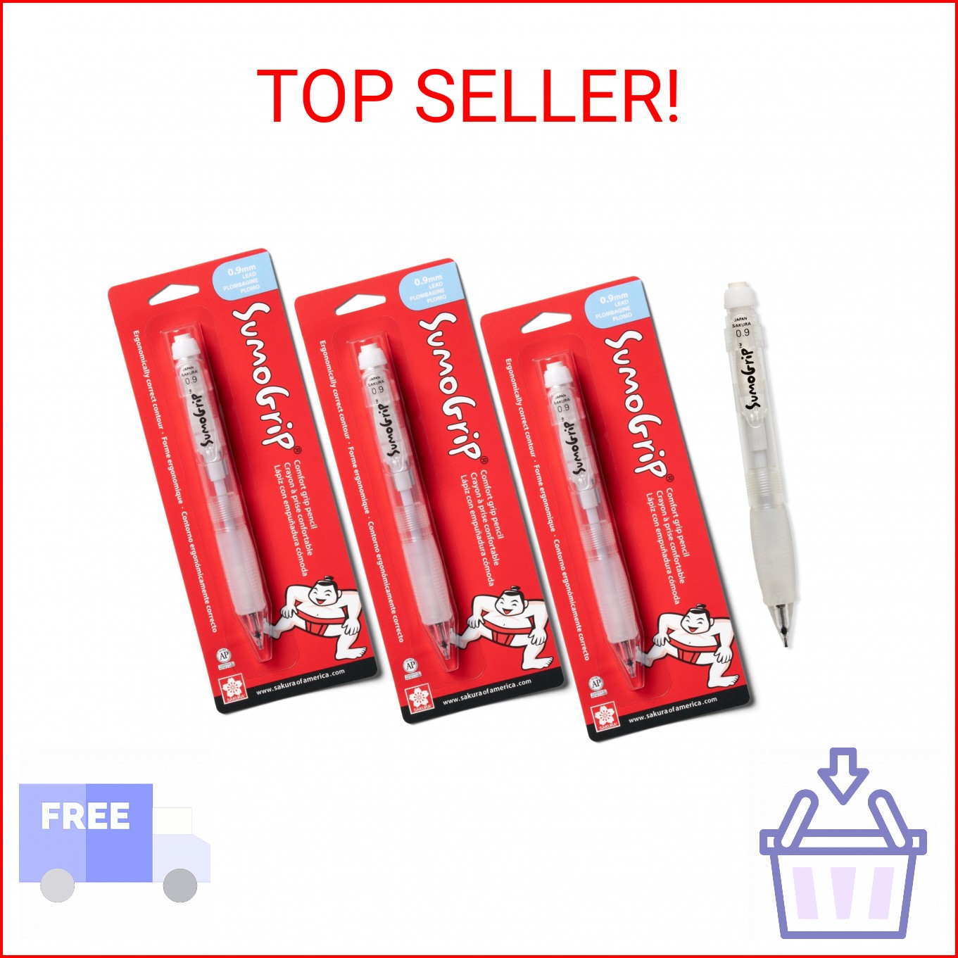 SAKURA SumoGrip Pencil with Comfort Grip – 0.9 mm Ergonomic Mechanical Pencil –