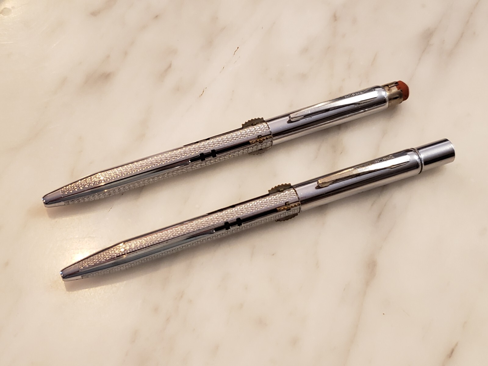2x NORMA FOUR COLOR MECHANICAL PENCILS, Silver Rare Vintage Original