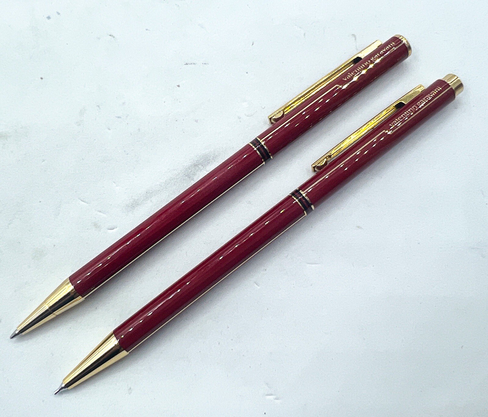 NOS Mitsubishi Made Valentino mechanical pencil Ballpoint Pen Set 22k Gold Plate