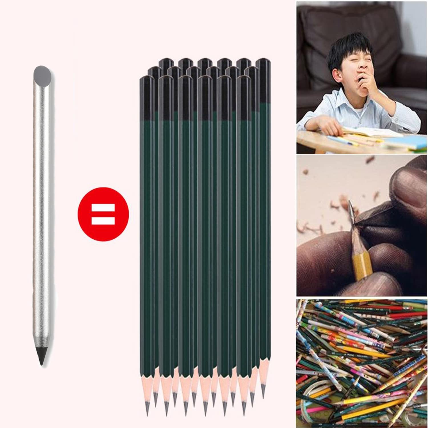 2Pcs Metal Inkless Pencil with BONUS 2 Replaceable Nibs, Metal Inkless Pen Eras