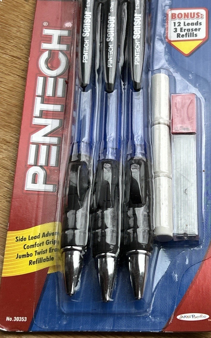 NOS 3 Pentech Sensor Mechanical Pencils .7mm 2006 New In Package Leads, Erasers