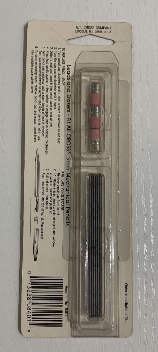 Cross 0.9 mm 12 Pencil Lead Refills & 3 Erasers PER PACK #8401 Vintage OEM Stock