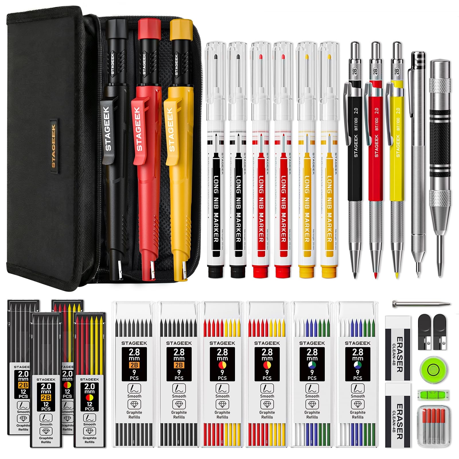 STAGEEK 38 Pack Carpenter Pencils Set With 108 Refills, Construction Pencil W…