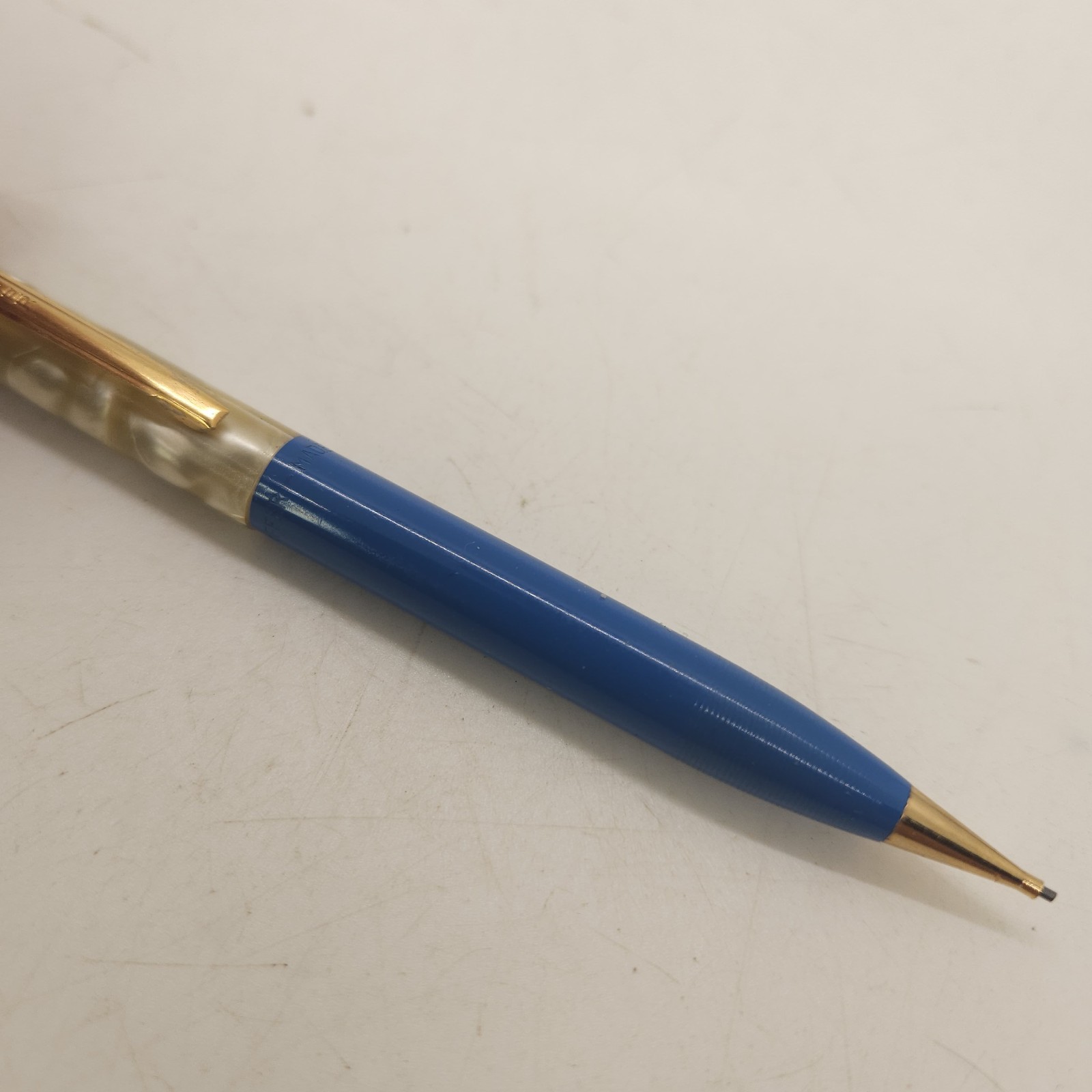 Sheaffer Vintage Mechanical Pencil 1970’s Blue Iridescent With Gold Trim