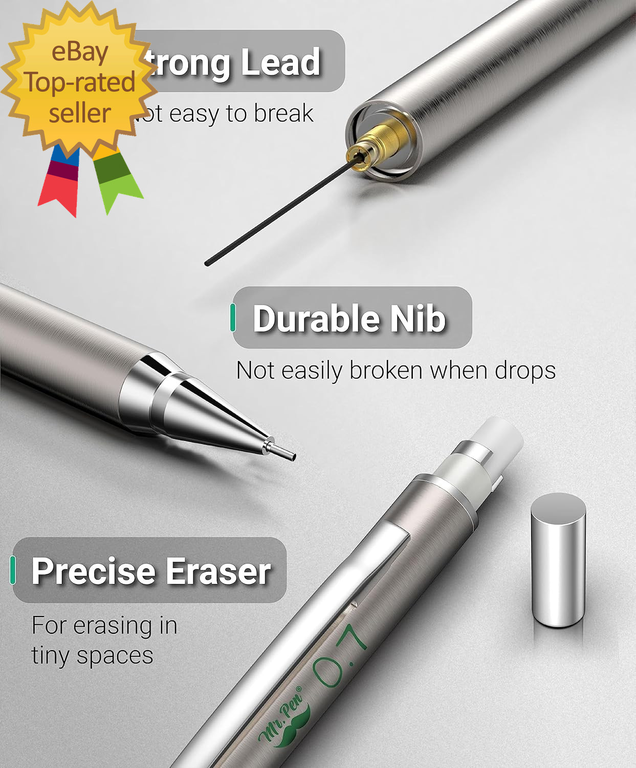 – Metal Mechanical Pencil Set with Lead Refills & Erasers, 2 Pack, 0.7Mm, 4X Tub