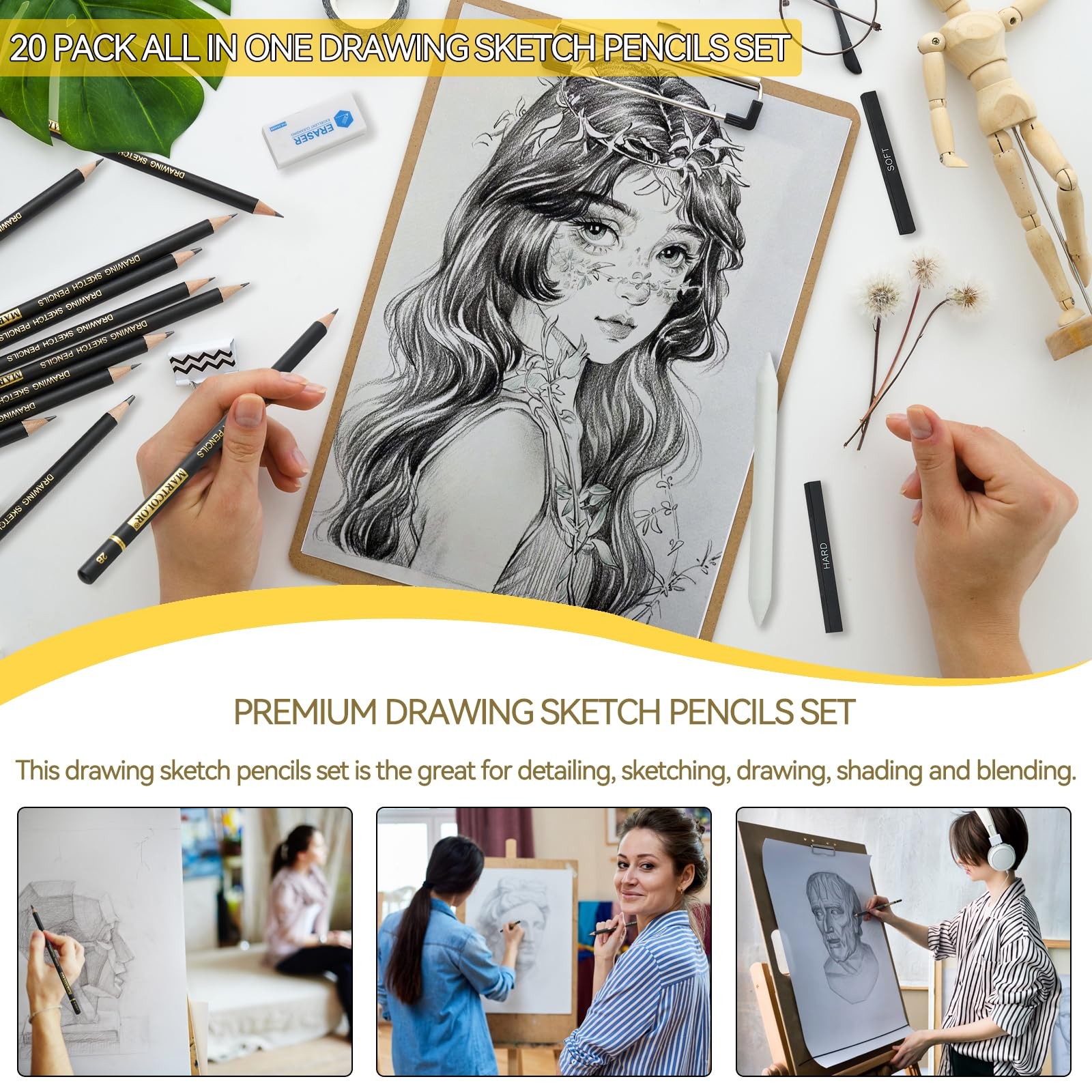 MARTCOLOR Drawing Sketching Pencil Set, 20 1 Count (Pack of 20), Black-20Pack