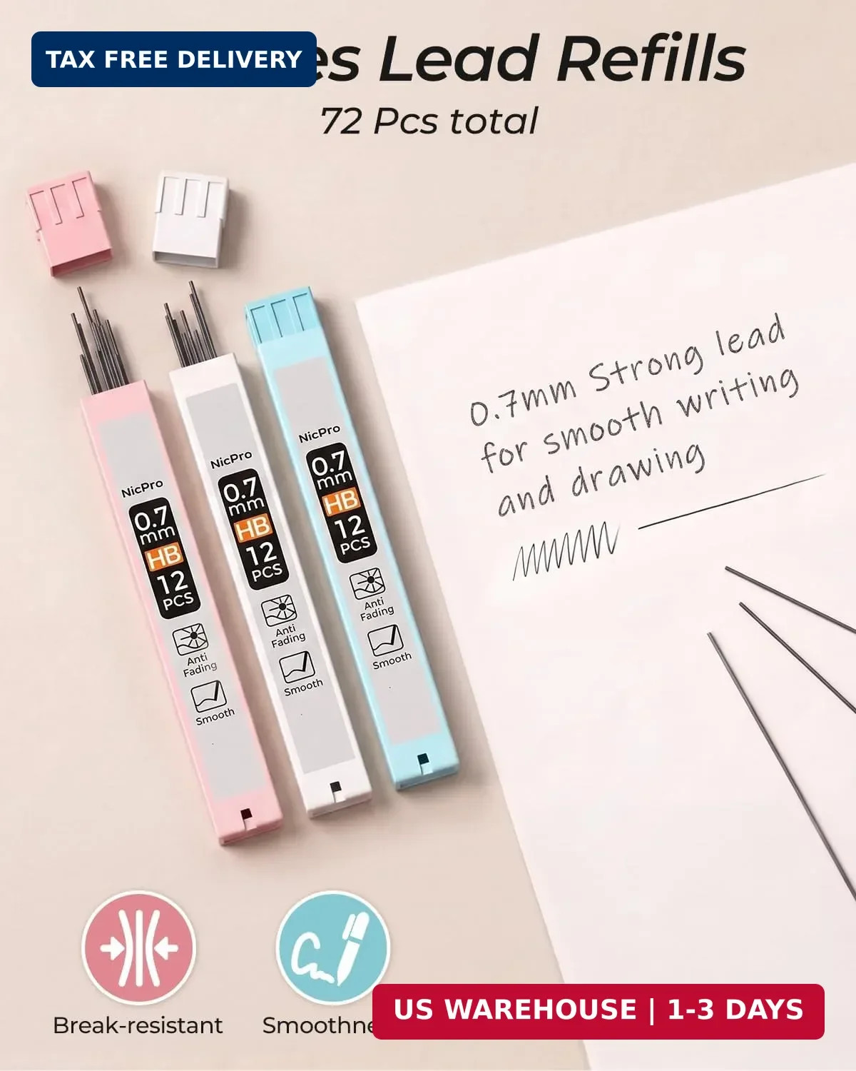 Nicpro 3PCS Cute Mechanical Pencil Set with Case, 0.7 mm Pencils with 6 Tube HB