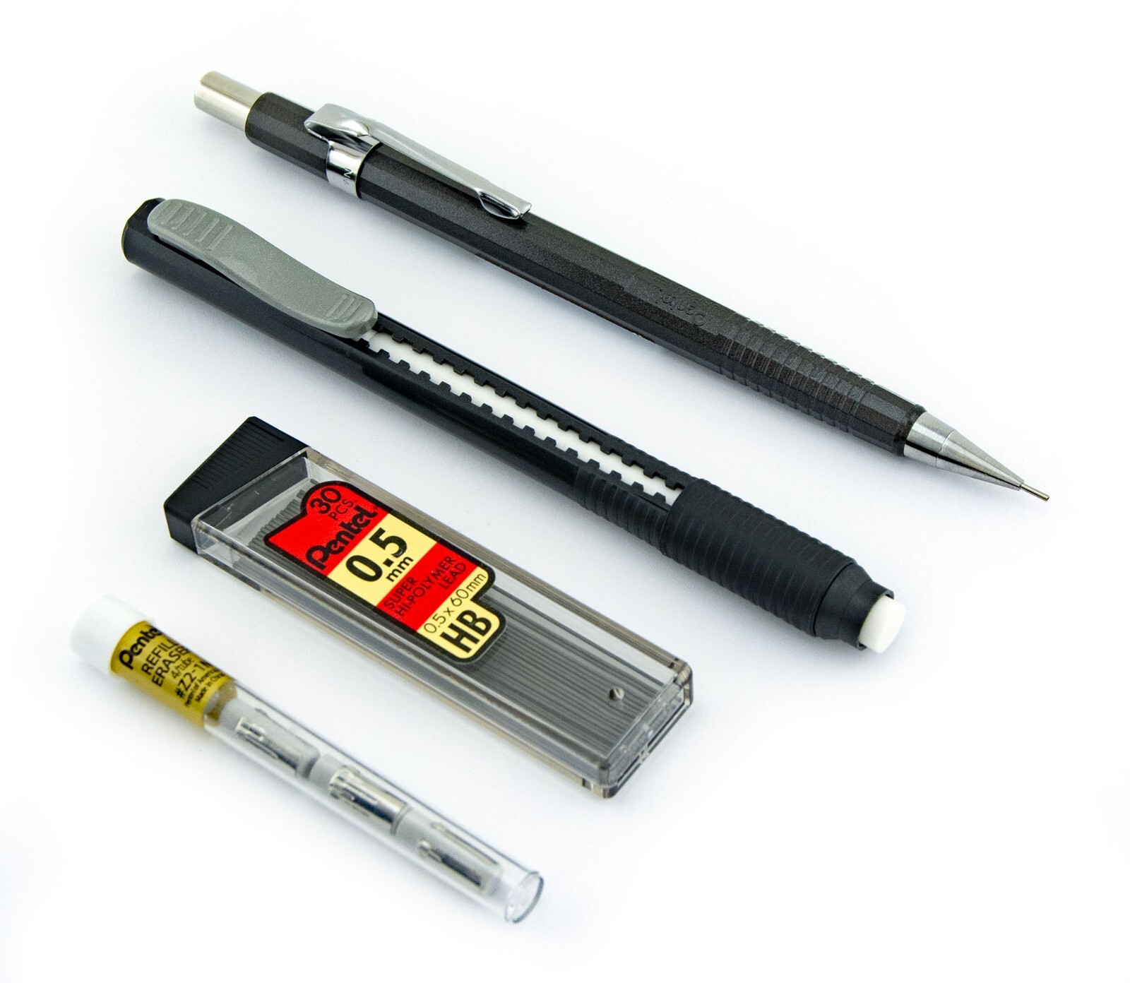 Pentel Sharp Mechanical Pencil Metallic Graphite 0.5mm Leads Clic Eraser Lot