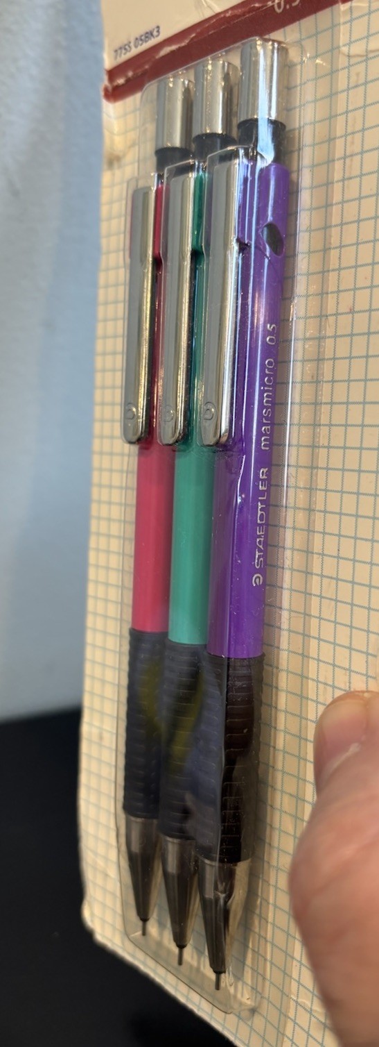 Staedtler Marsmicro 0.5 mm Mechanical Pencils NOS 3 Pack Pink Green Purple 775S