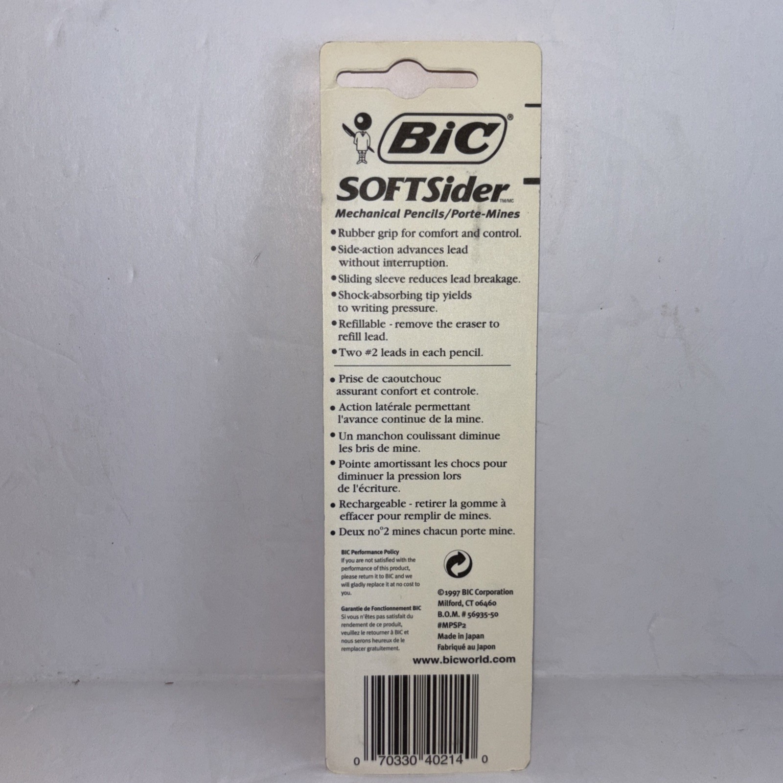 Bic Soft Sider Mechanical Pencils #2 0.5mm New Pack Of 2 Sealed NOS 1997 Japan