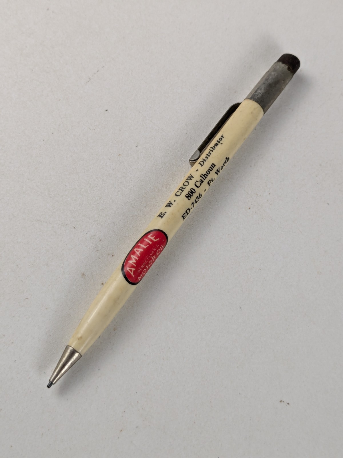 1940-50s – Amalie Motor Oil E. W. Crow Distributor Fort Worth Mech Pencil – B18C
