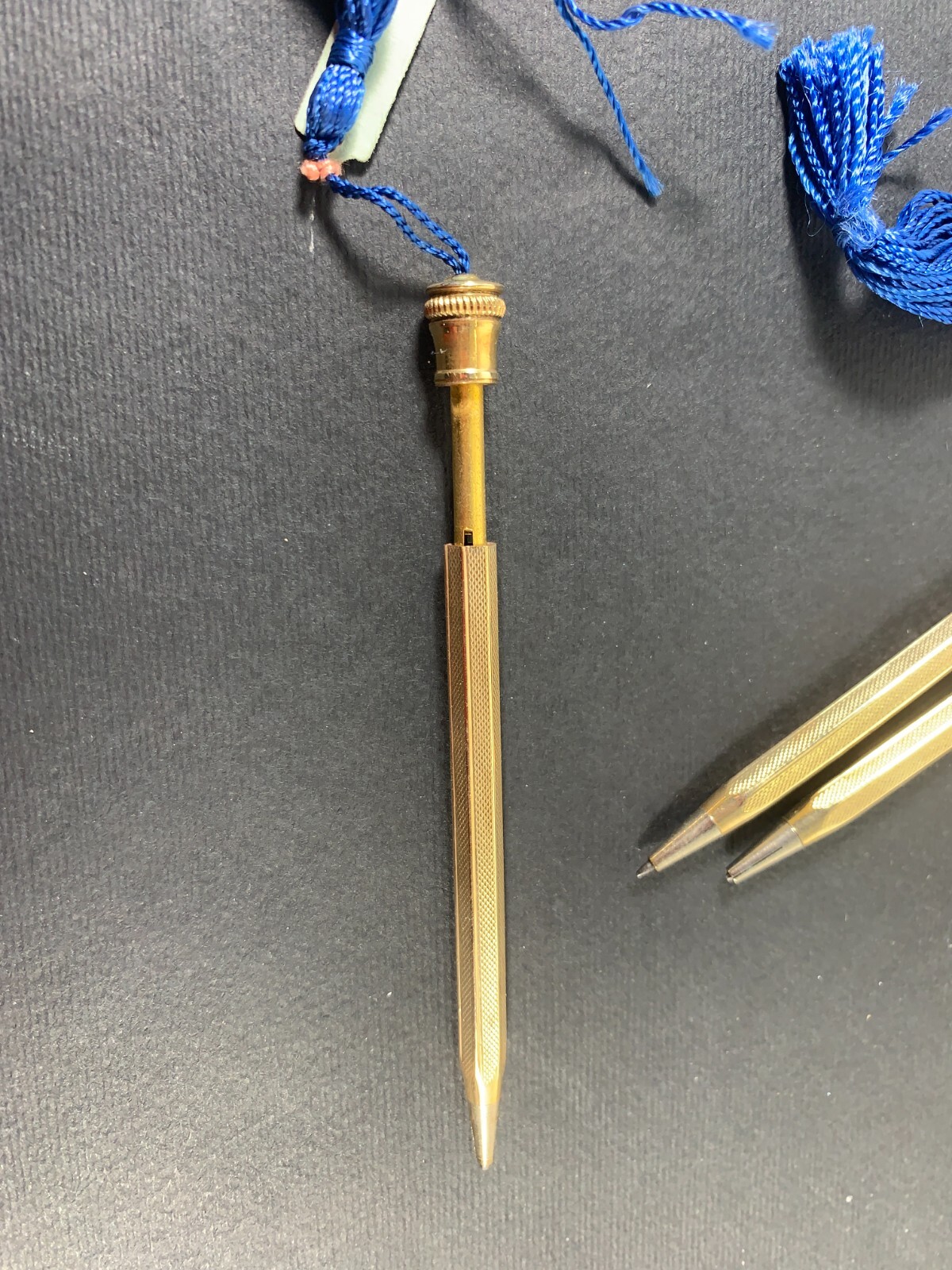 3x Art Deco Rolled Gold Propelling Mechanical Pencil Blue tassel
