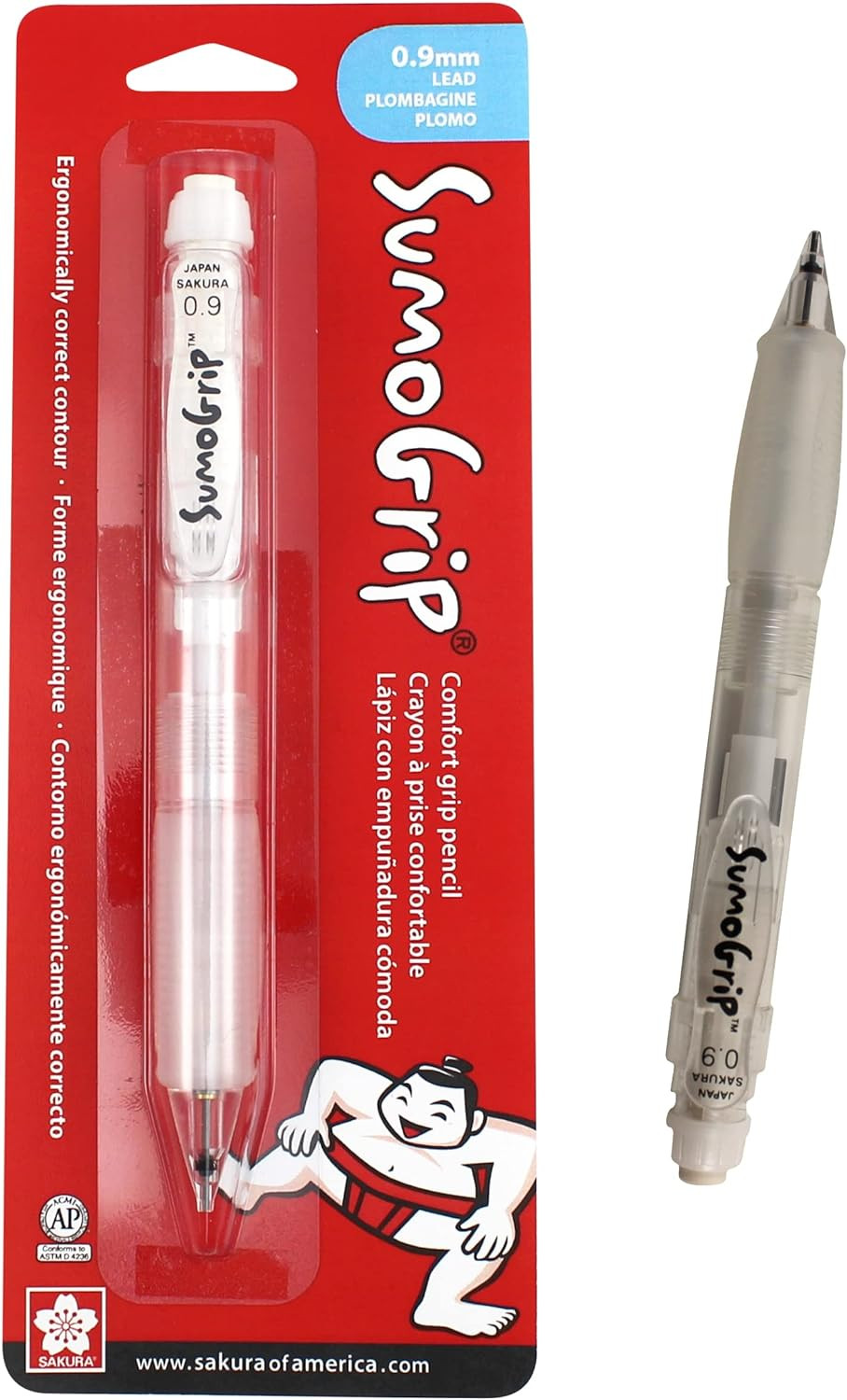 Sumogrip Pencil with Comfort Grip – 0.9 Mm Ergonomic Mechanical Pencil – Clear