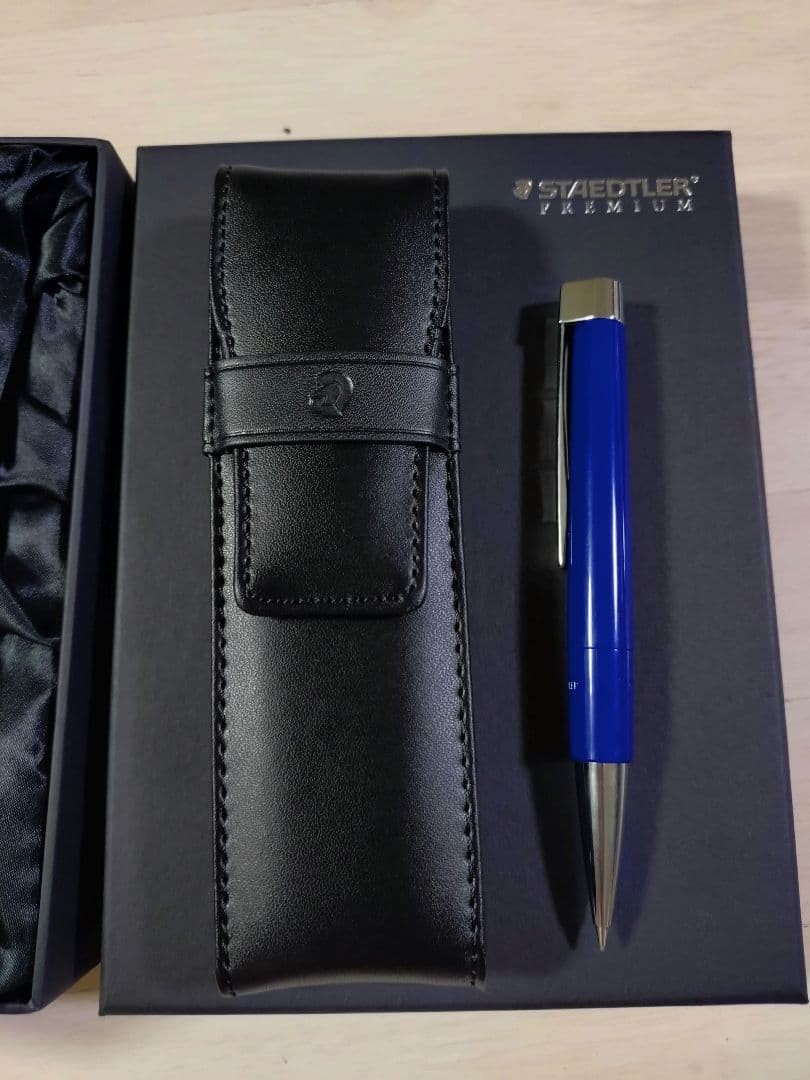 Staedtler Premium Blue Metal Mechanical Pencil Body Genuine Leather Case Used