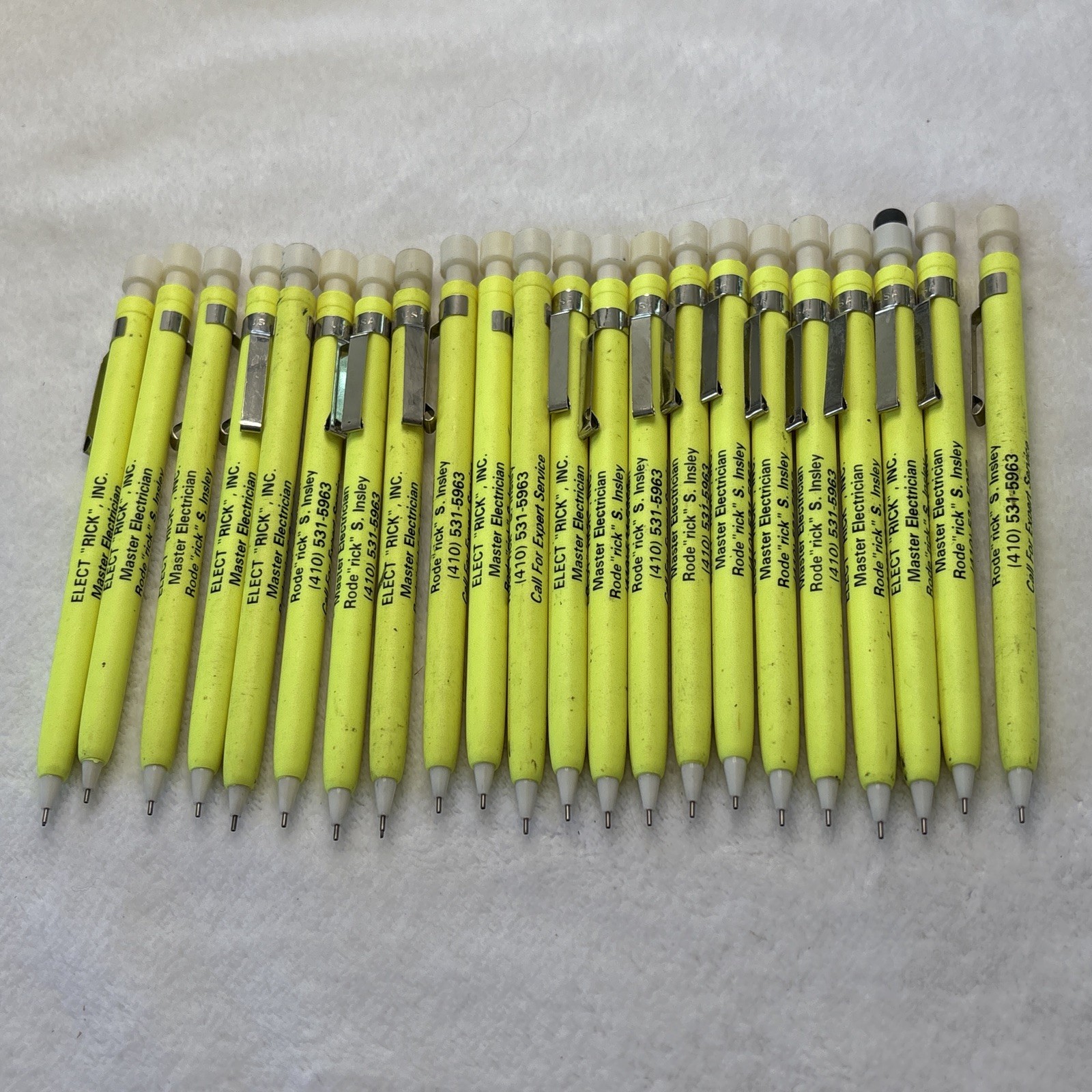 Lot of 22 Advertising Mechanical Pencils Rick Master Electrician Maryland VTG