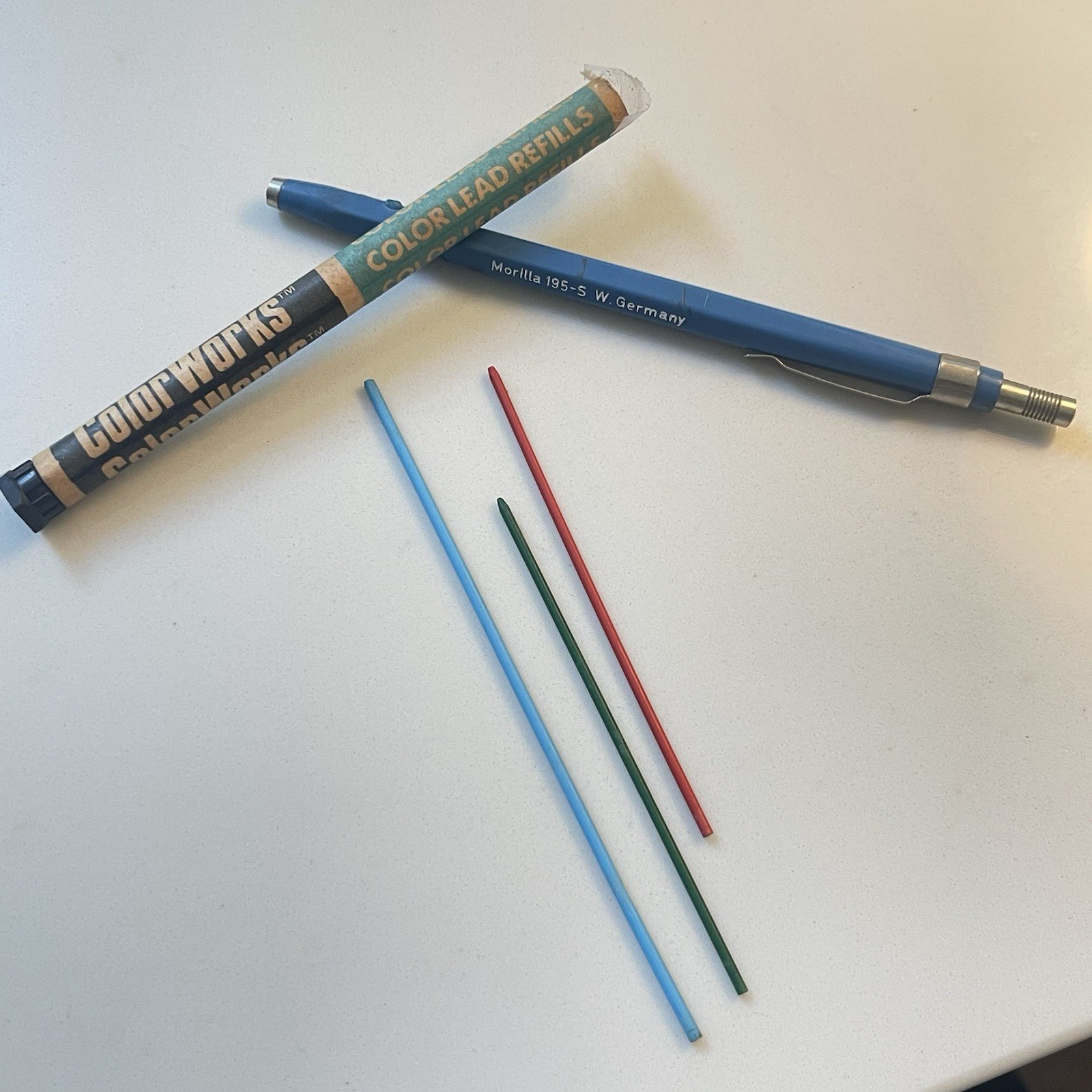 Vintage Drawing Lot Morilla Mechanical Pencil 195-S, Blue Red Green Leads