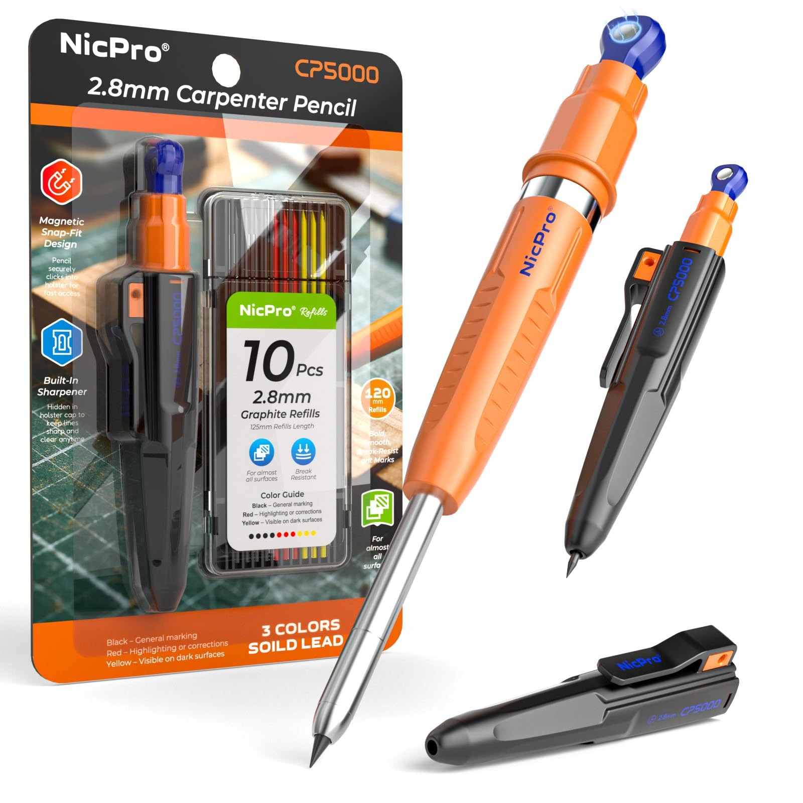 Nicpro New 7-in-1 Magnetic Carpenter 1 Count (Pack of 3), Blue & Orange