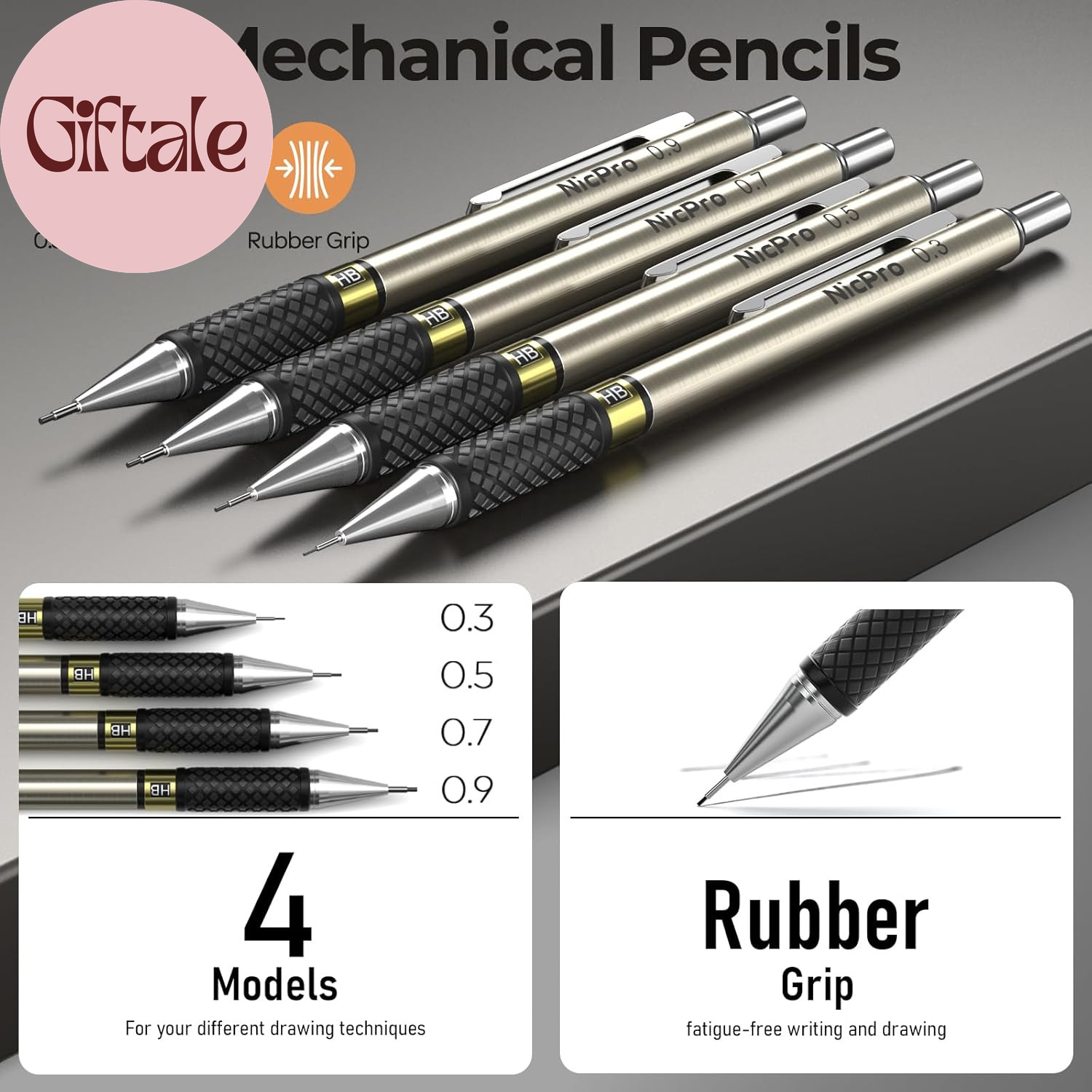 37PCS Gold Art Mechanical Pencil Set, 4PCS Metal Drafting Pencil 0.3/0.5/0.7/0.9