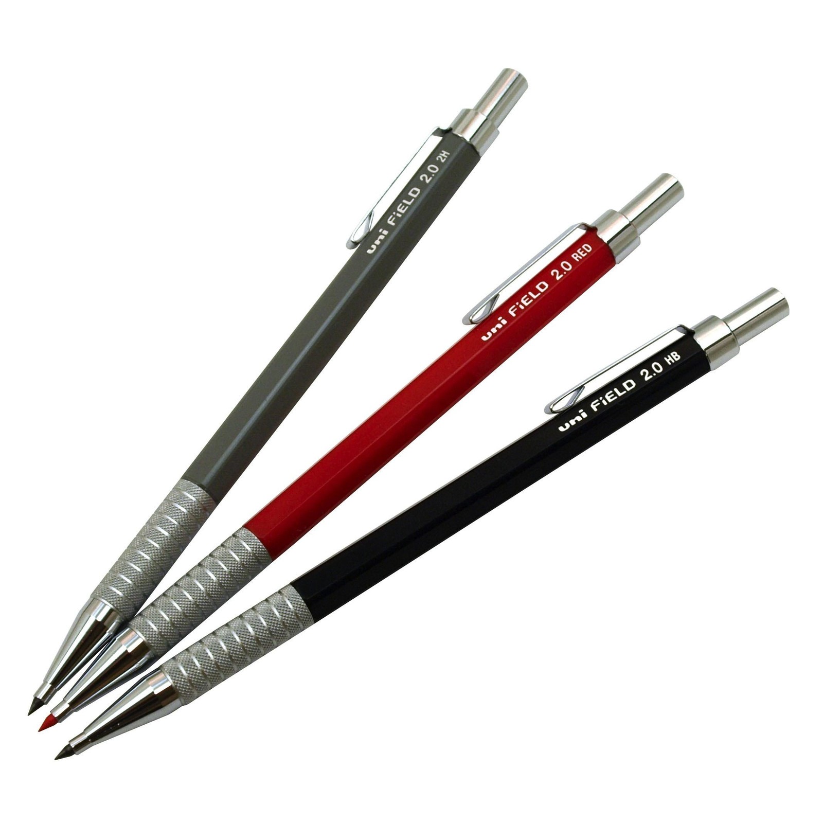 Knock Mechanical Pencil 2mm Lead Gray Body Roulette Grip Stationery Japan