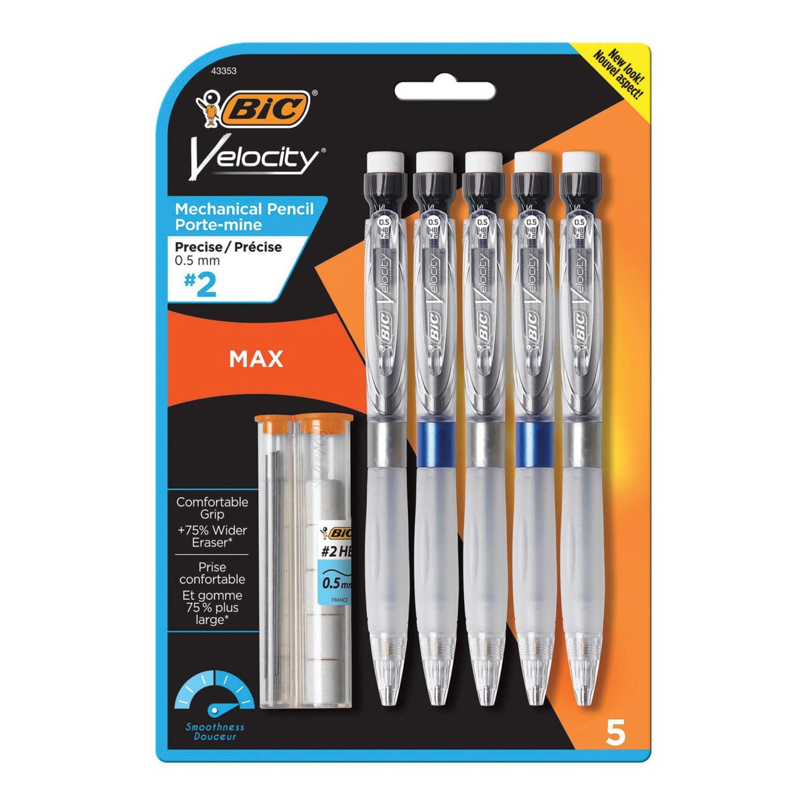 BIC MPMX5P51 Velocity Max Pencil, HB2, No. 2, 0.5 mm 7 Piece Set, Black