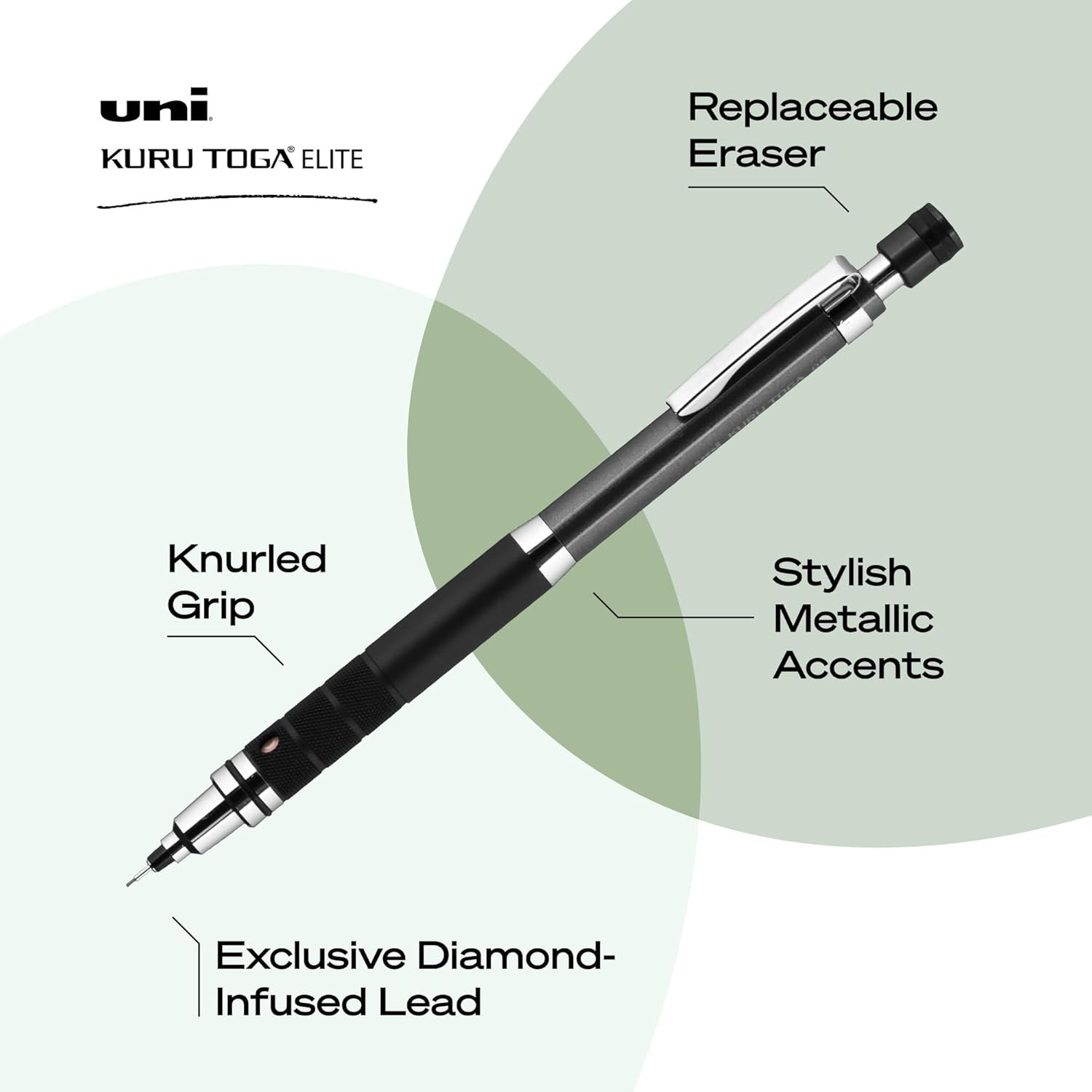 Uniball Kuru Toga Elite Mechanical Pencil Starter Kit, 0.5Mm, HB #2, Gun Metal B