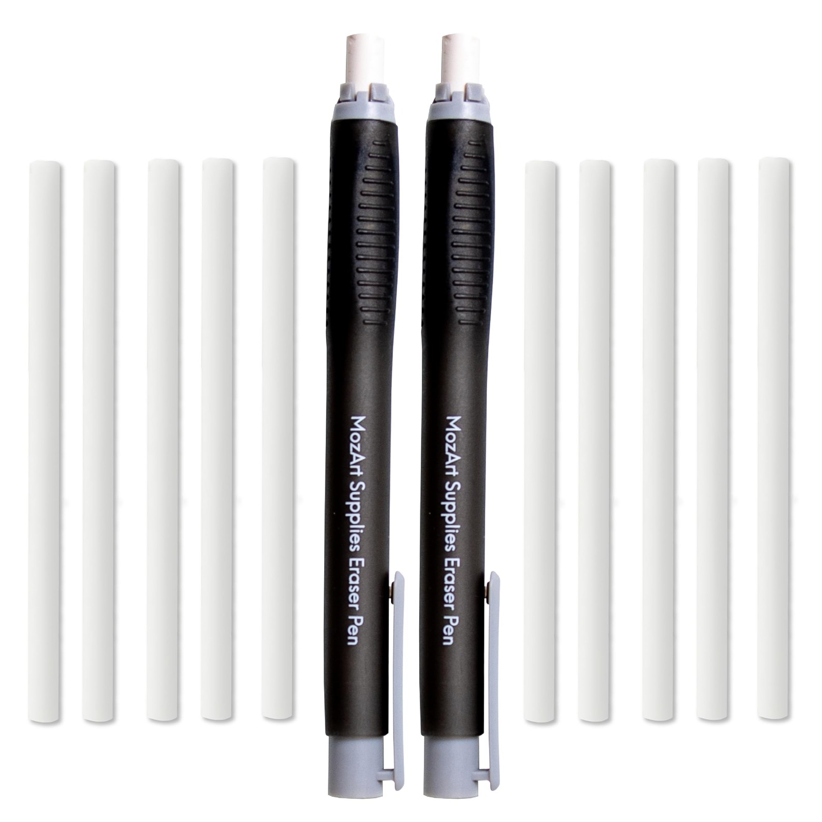 MozArt Eraser Pen Set 2 Pens + 10 Jumbo Refills for Mechanical Pencil