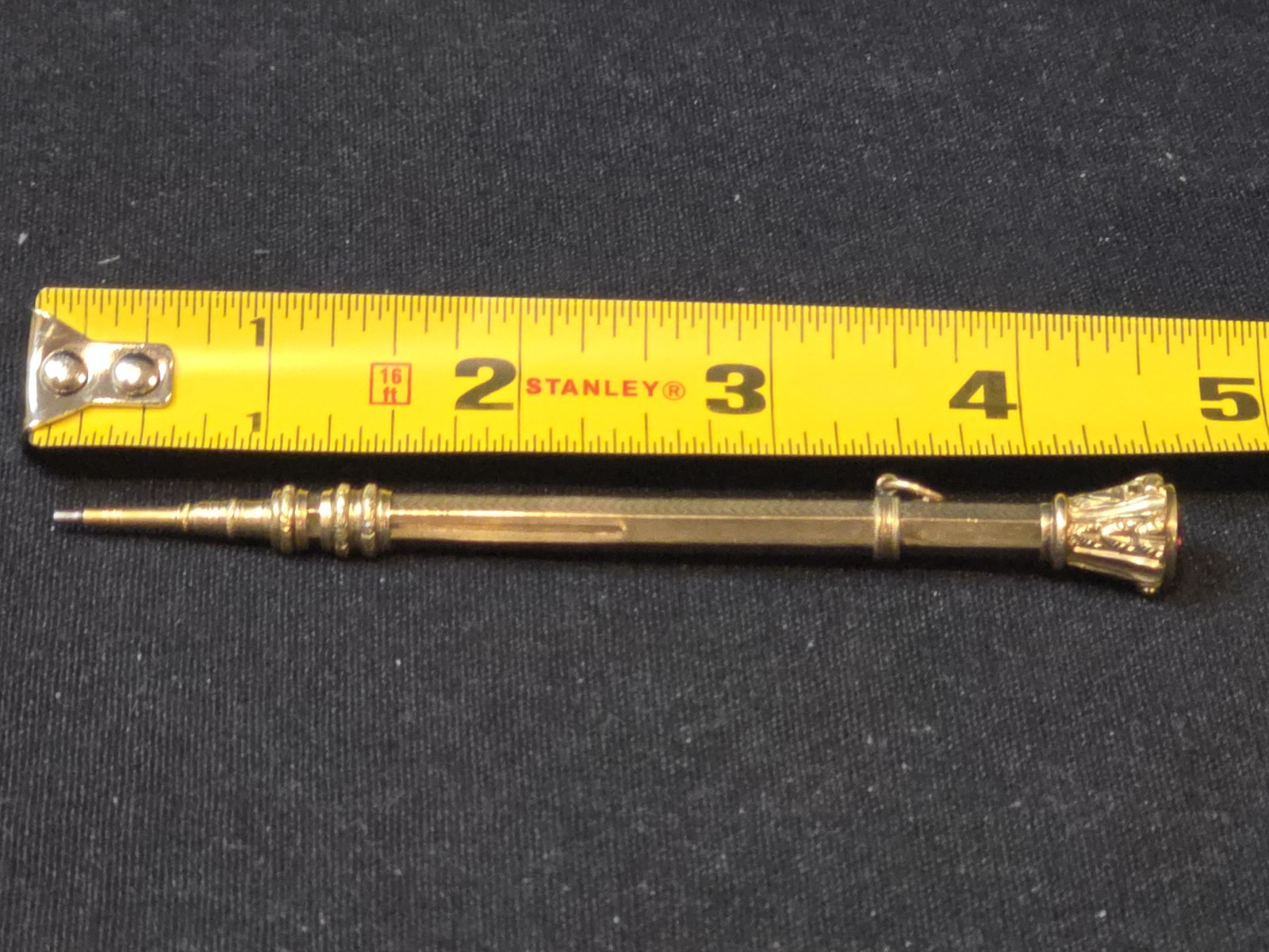 Antique Victorian Gold Filled Propelling Pencil Red Stone Fob Watch Chain 4″
