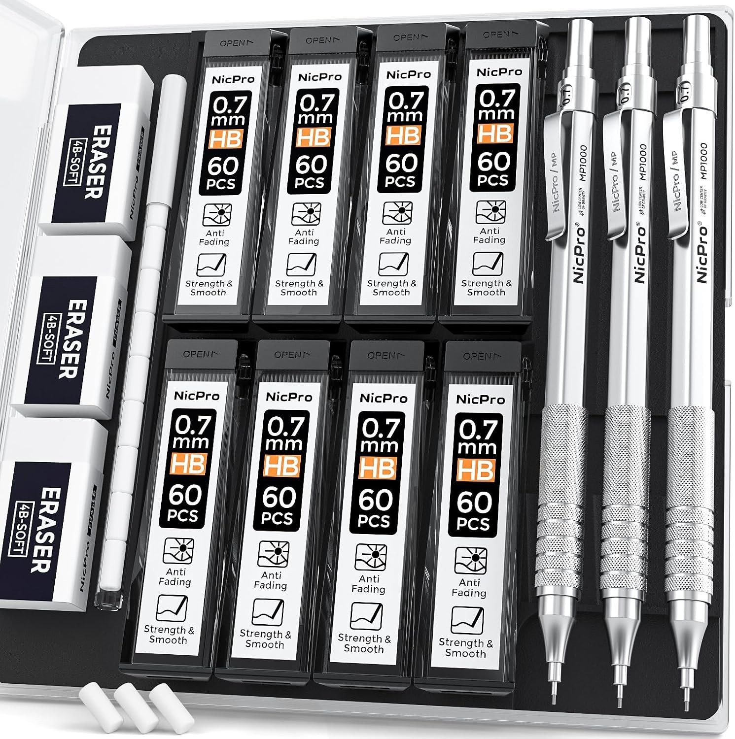 Professional 0.7mm Mechanical Pencil Set with Durable Case – Perfect for Artists