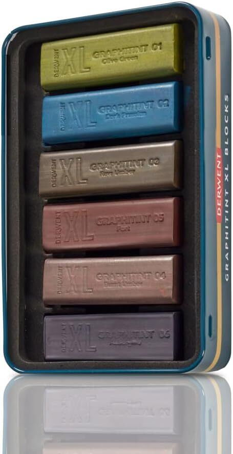Derwent Graphitint XL Blocks 6 Tin, Set of 6, 60mm Assorted Colors