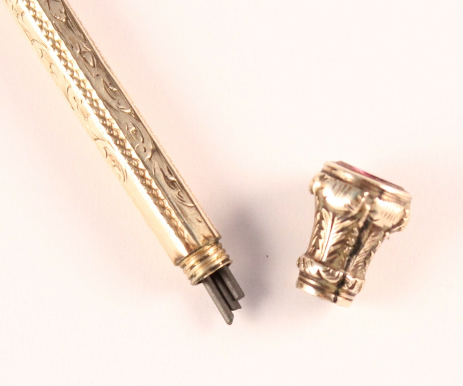 Victorian 9K Gold Ornate Retractable Pencil with Amethyst and Turquoise Stone