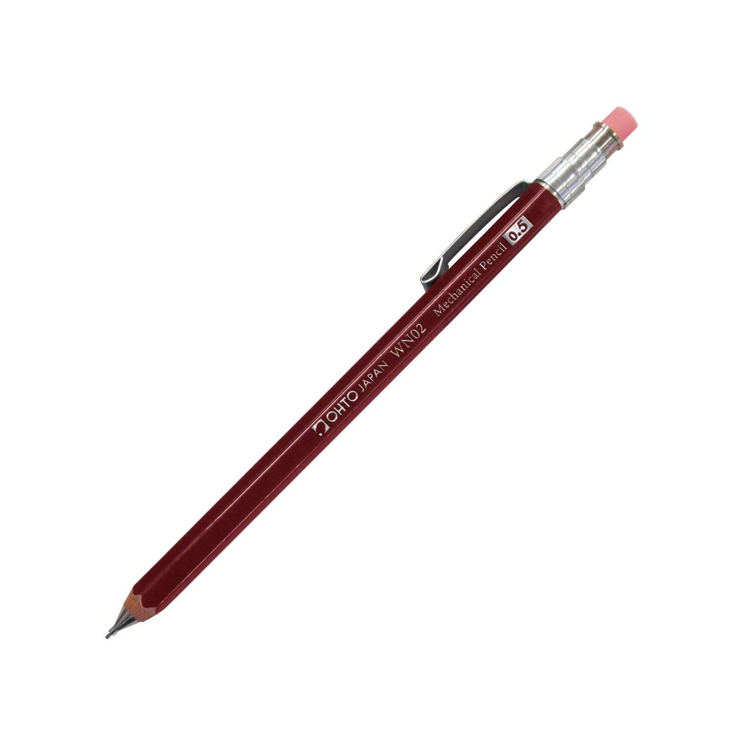 OHTO WN02 Wooden Mechanical Pencil, 0.5mm Fine 1 Count (Pack of 1), Dark Red