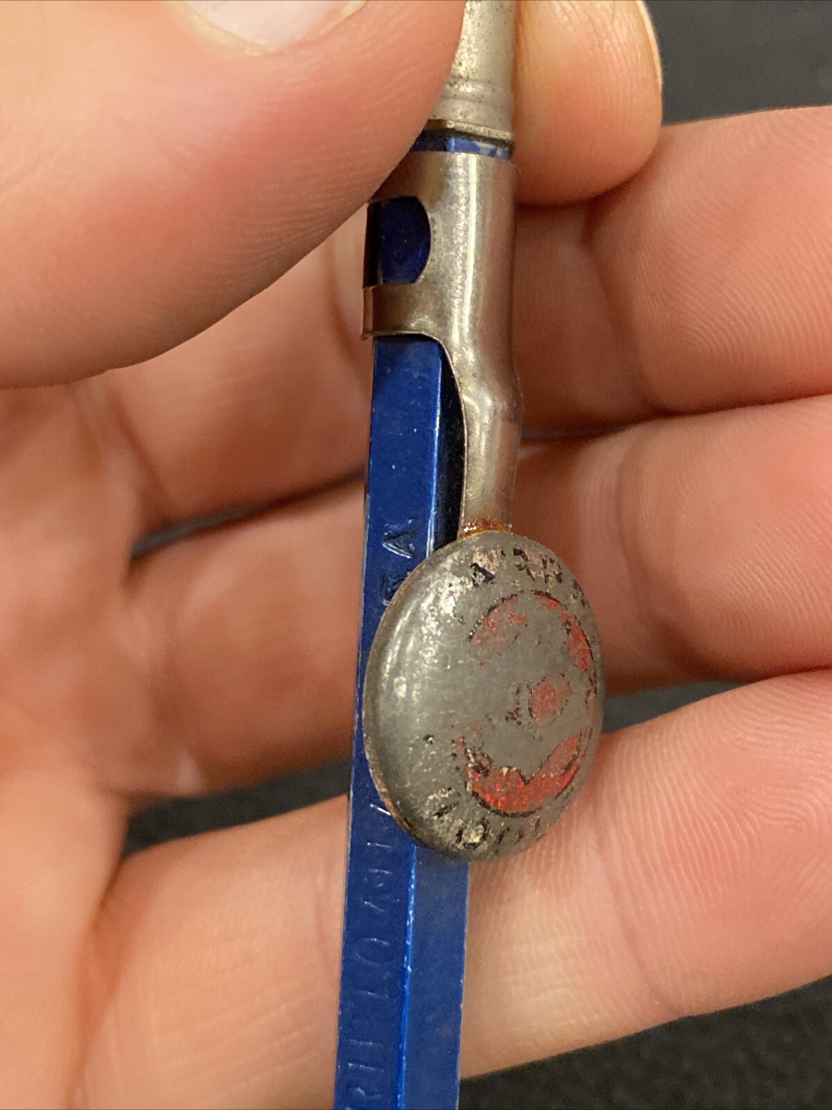 VTG 1930’s SCRIPTO 4-47 Blue STARRETT TOOLS Advertising Button Mechanical Pencil