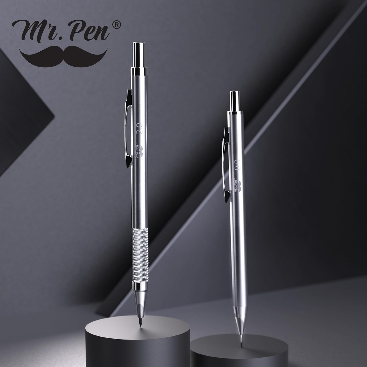 Mr. Pen- Metal Mechanical Pencil Set in Leather Case, 5 Sizes, 0.3, 0.5, 0.7, 0.