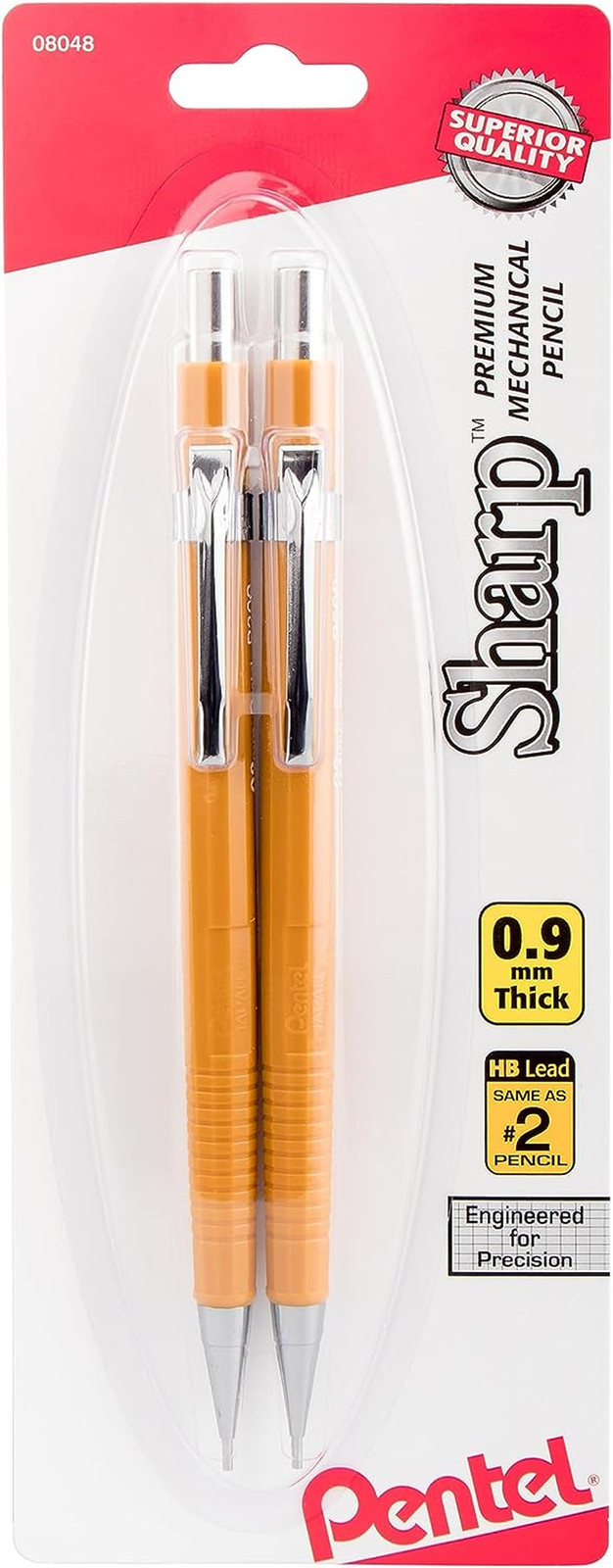 Sharp Mechanical Pencil, (0.9Mm), Bold Line, Yellow Barrel, Pack of 2 (P209BP2-K