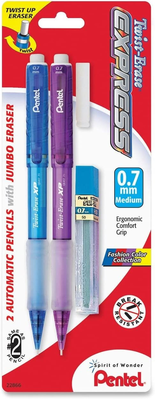 Twist-Erase EXPRESS Automatic Pencil with Lead and Eraser, 0.7Mm, Assorted Barre