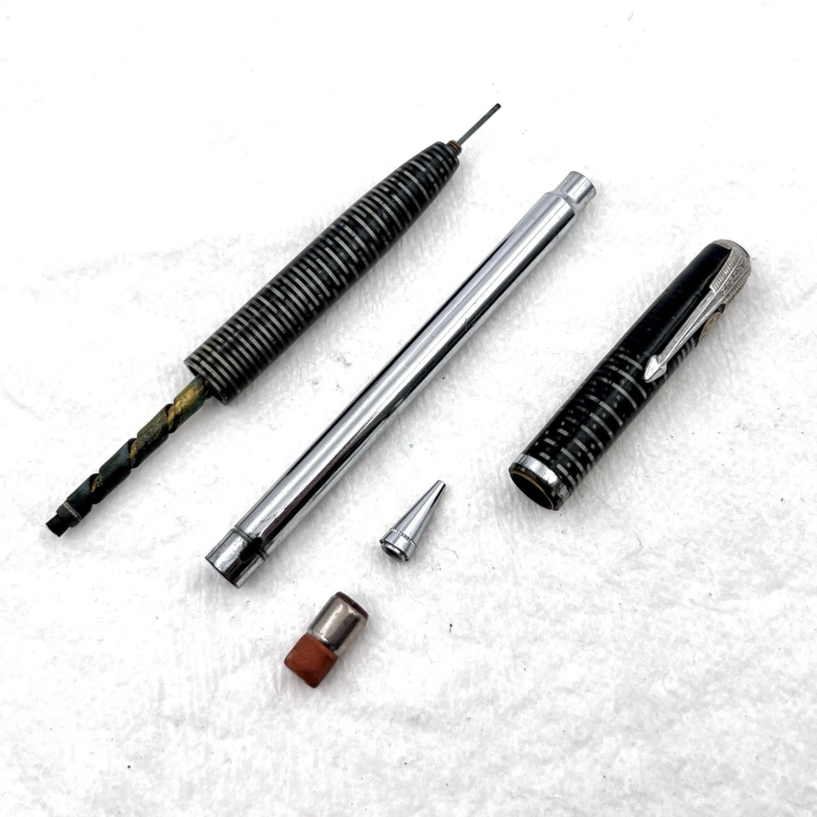 VTG Parker USA Gray Candy Stripe Silver Trim 4-5/8″ Mechanical Pencil SOLD AS IS