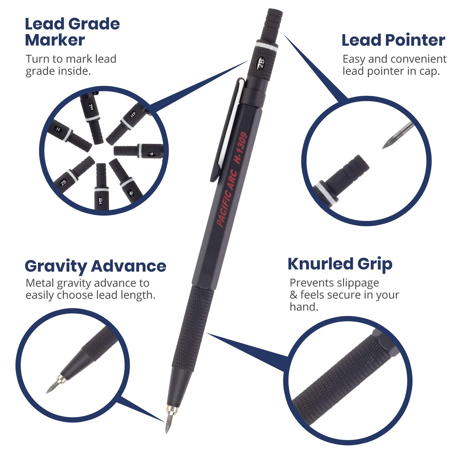 Premium Gravity Feed Technical Lead Holder All Metal Black 2 mm