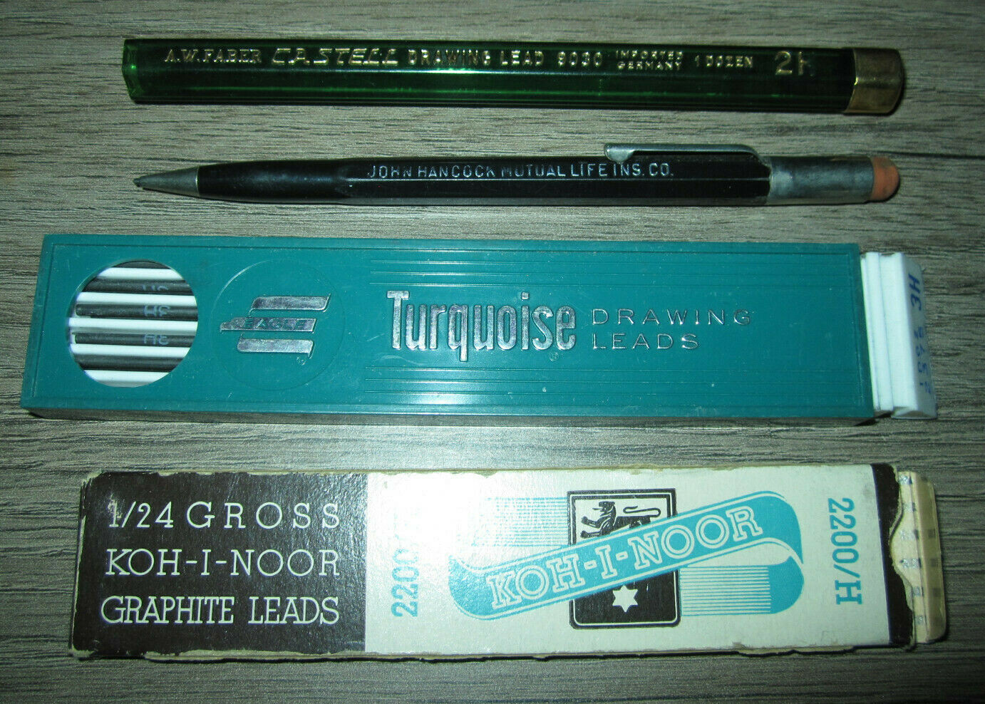 Vtg John Hancock pencil & leads, Koh-I-Noor, Eagle Turquoise, AW Faber Castell