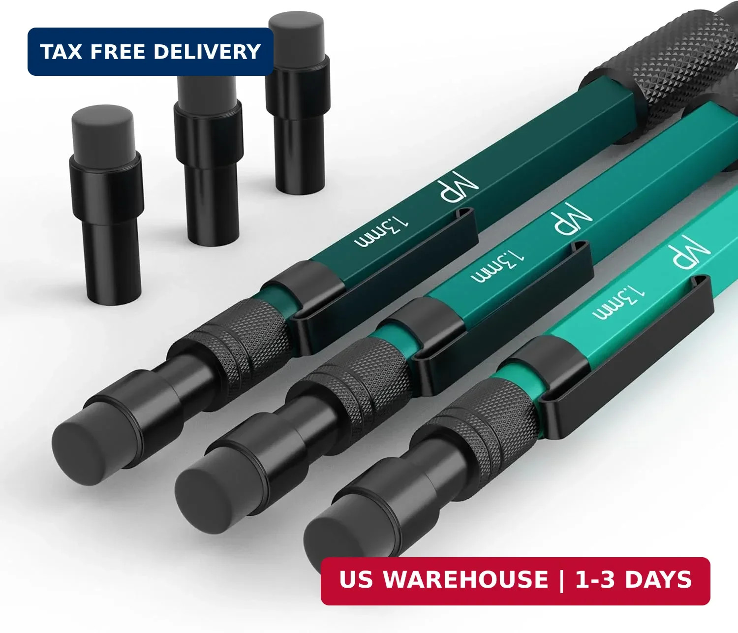 Mr. Pen- Metal Mechanical Pencil Set with Lead Refills & Erasers, 3 Pack | 1.3 m