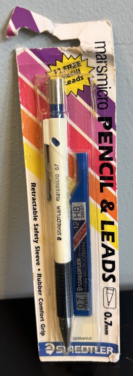 Staedtler Marsmicro 0.7 mm White Mechanical Pencil & Leads Comfort Grip NOS READ