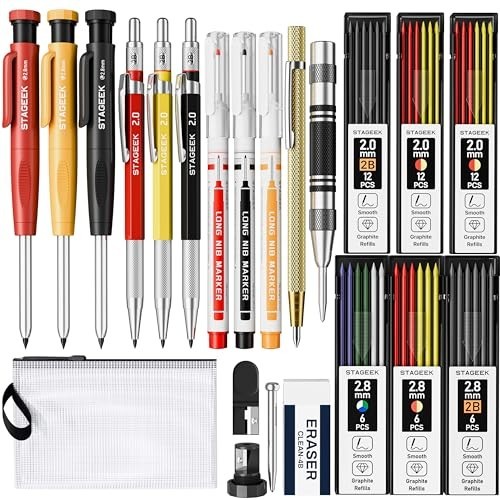 22 Pack Mechanical Carpenter Pencil Set, 60 Refills, Sharpener, Scribe Tool, Era