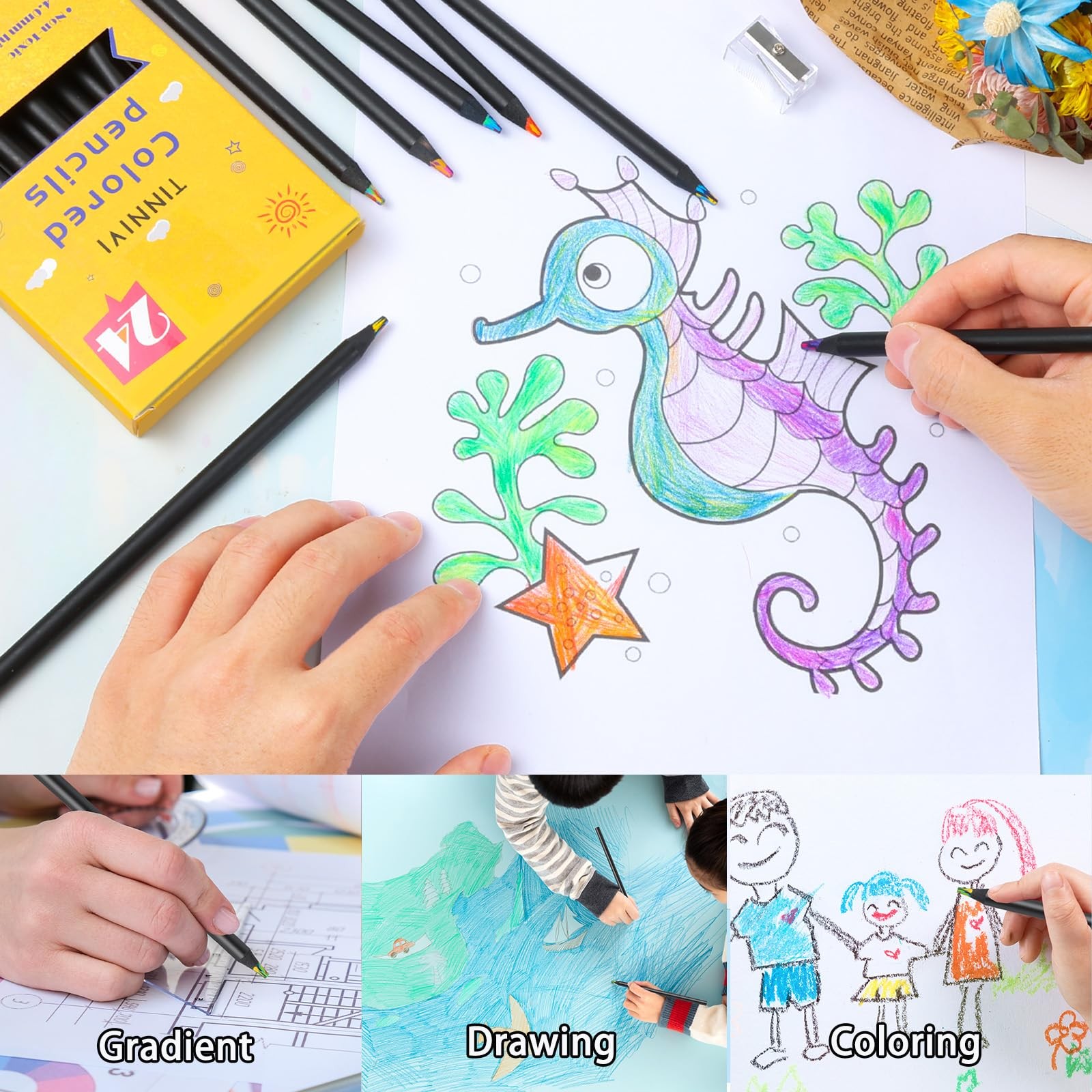 TINNIVI 12 Colors Rainbow Pencils for Kids Adults, Colored Multicolor