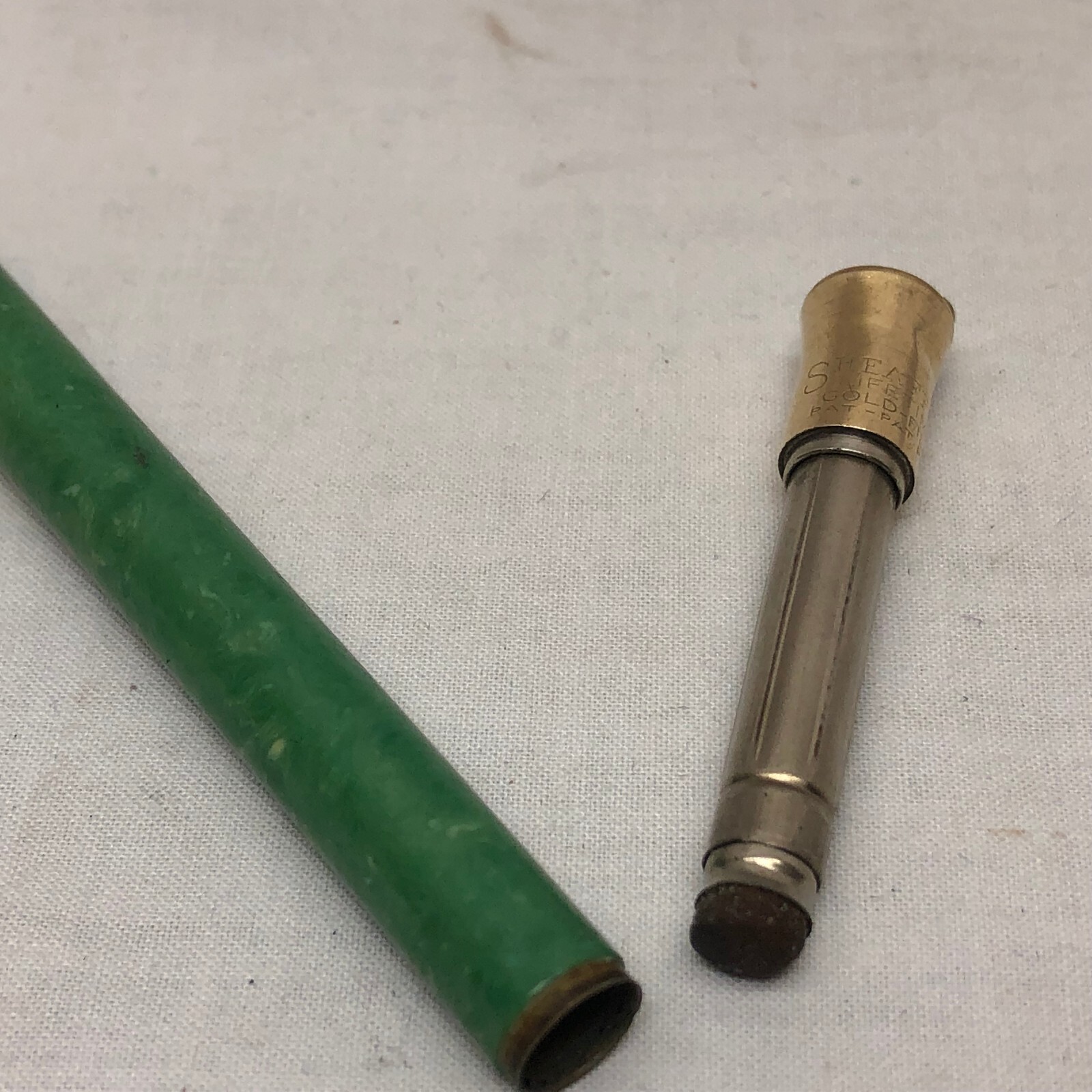 Vintage Sheaffer’s Mechanical Pencil Ring Top Vest Gold Filled Green Swirl